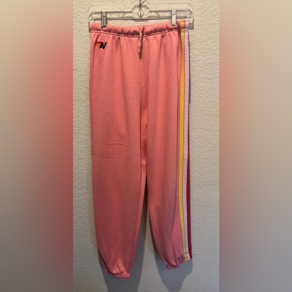 Aviator Nation 5 STRIPE SWEATPANTS - PETAL, Size Medium